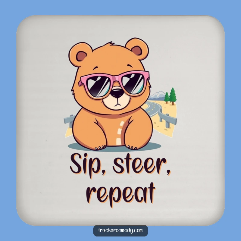Funny Bear Sunglasses Coaster: Protect surfaces with a cool graphic, perfect funny gift.