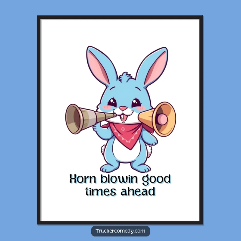 Free Printable Wall Art: Funny Blue Bunny Air Horn - Hilarious Downloadable Decor!