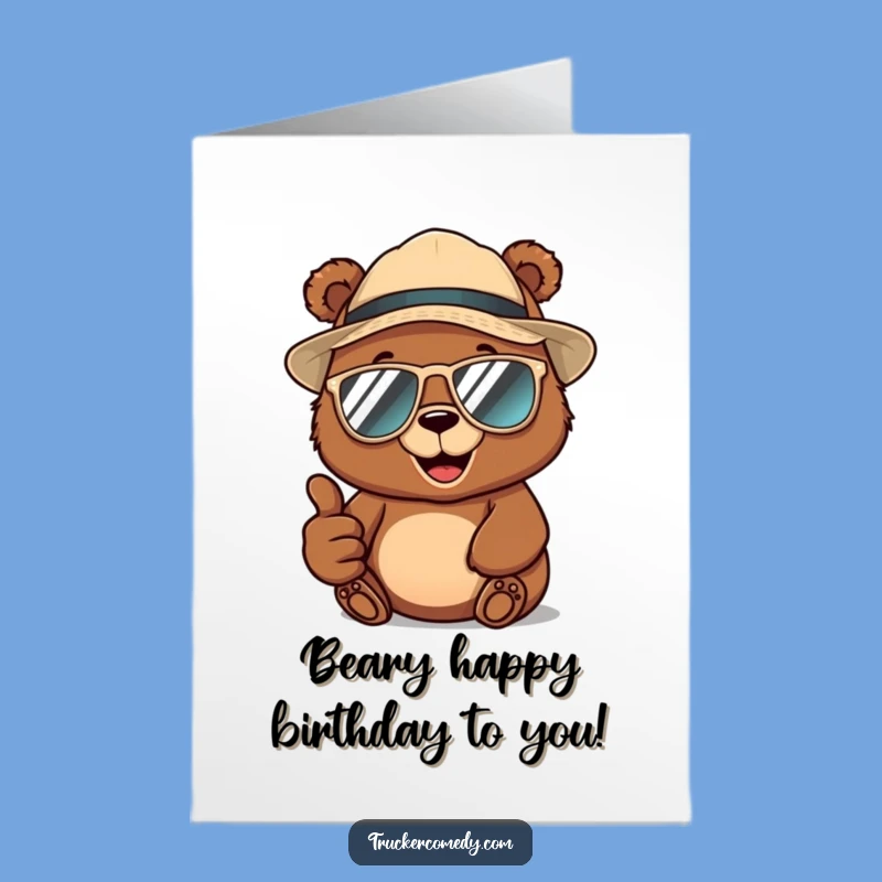 Free Printable Bear Birthday Card: Cool Trucker Hat AI Art Downloadable Gift