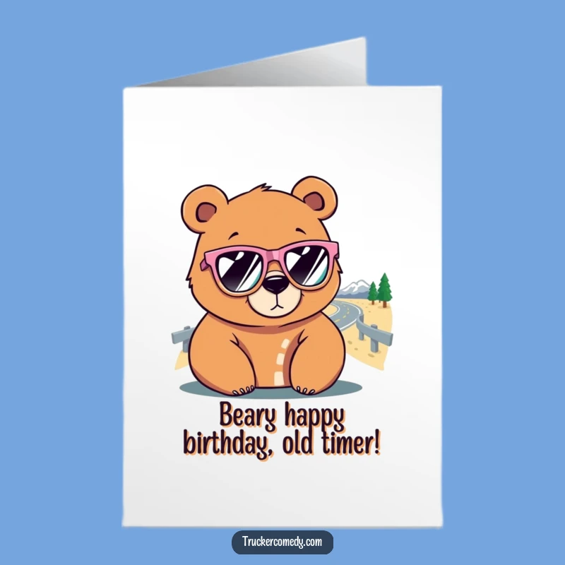 Funny Free Printable Birthday Card: Focused Bear Sunglasses Road Trip Adventure