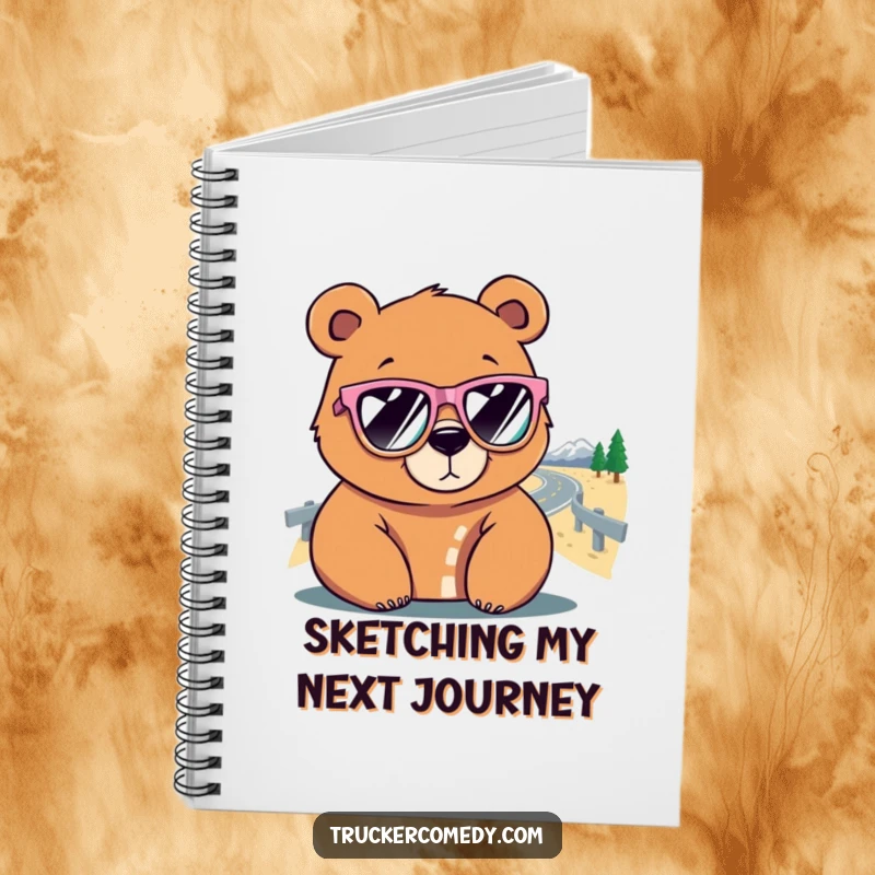 Funny Bear Notebook: A bear in oversized sunglasses looks at a winding road, a humorous journal for creative minds.