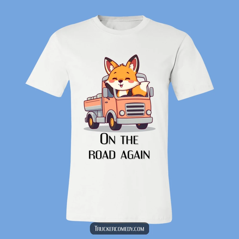 Funny Fox Waving Truck T-Shirt - Cheerful Road Trip Companion Apparel